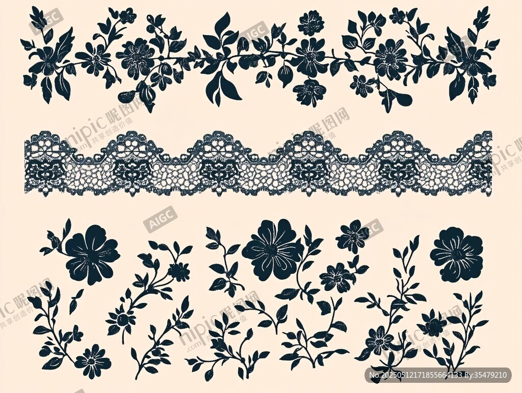 復(fù)古花卉蕾絲裝飾圖案