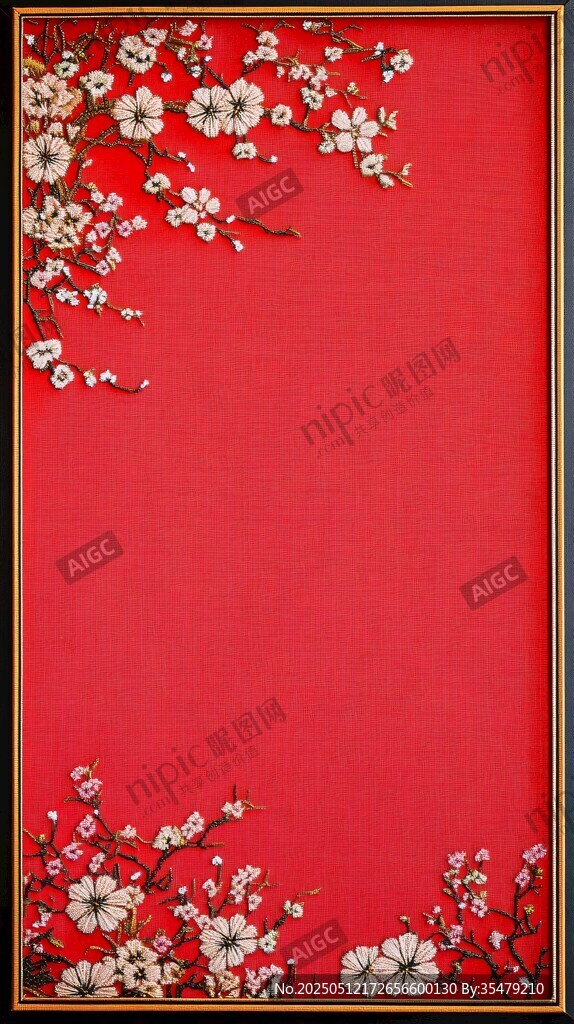 紅色梅花邊框喜慶背景圖