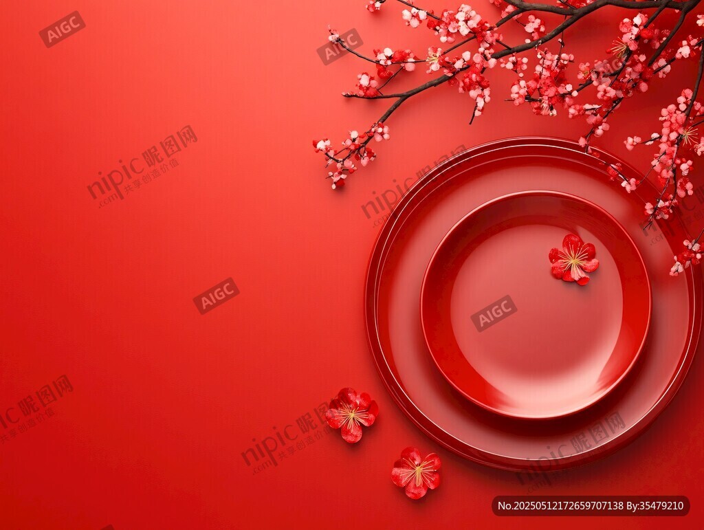 紅底盤花圖 盡顯東方雅致