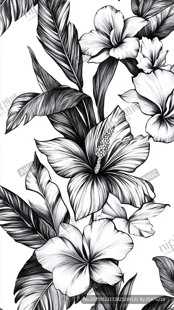黑白花卉圖案