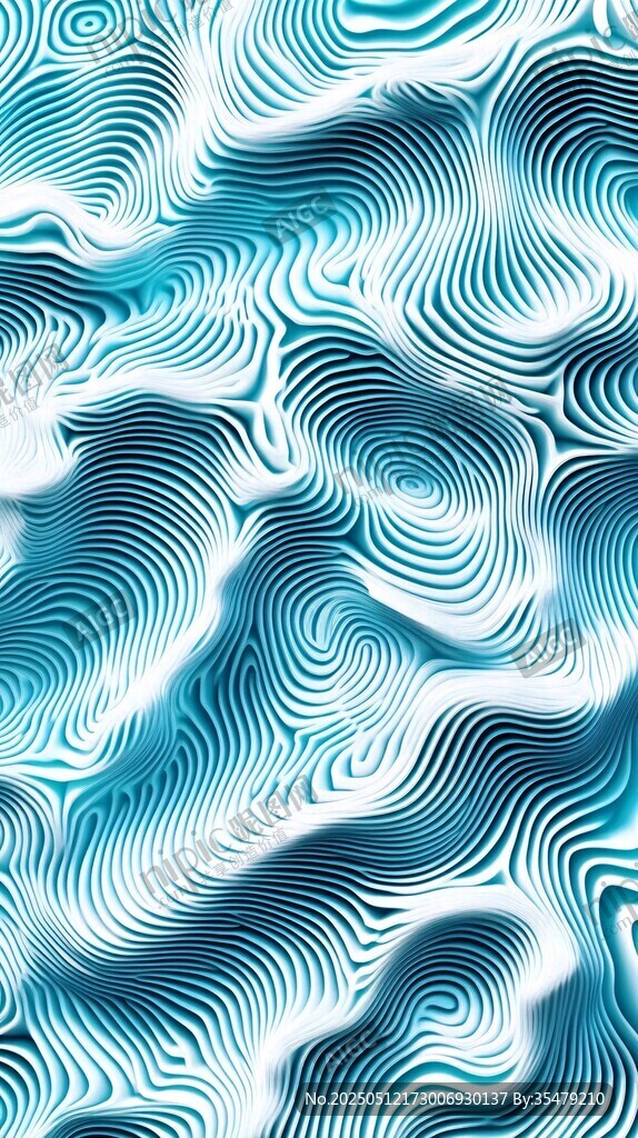 藍白波浪紋抽象藝術圖案