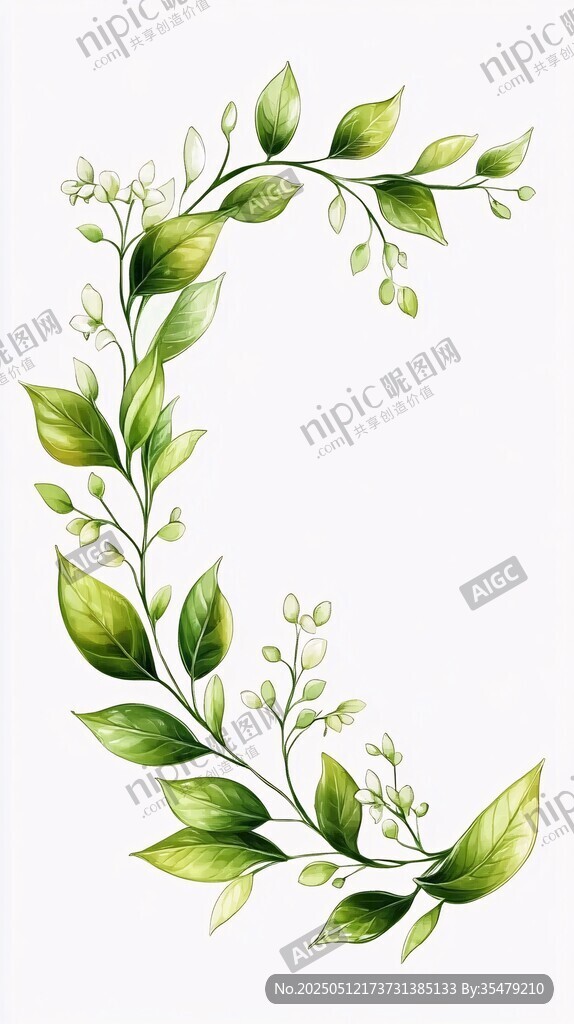 綠葉花環(huán)水彩插畫