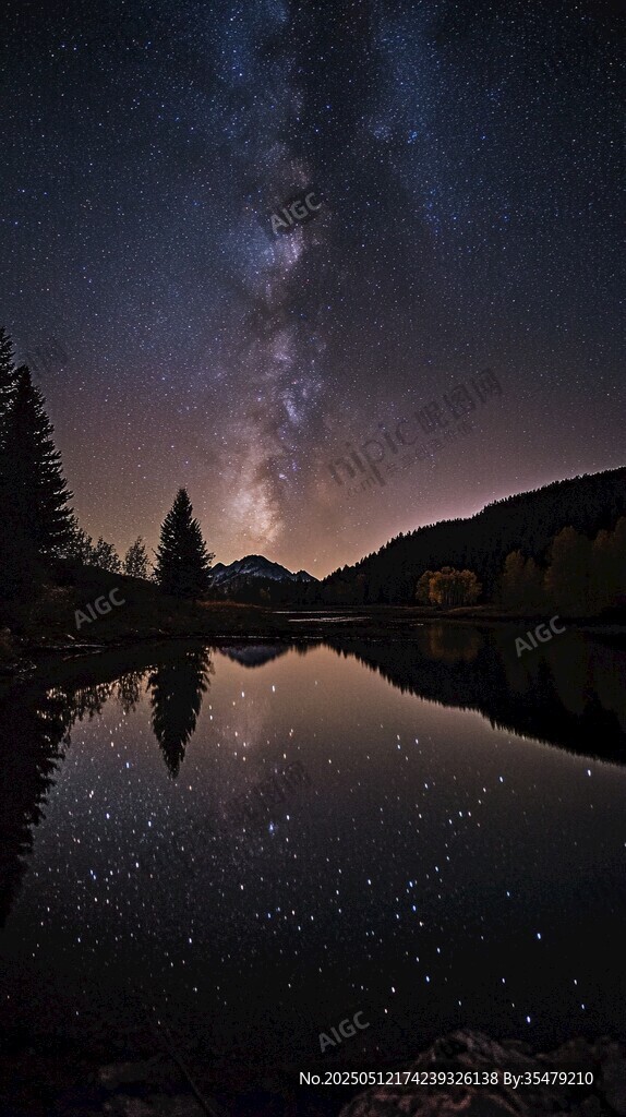 湖畔星空倒影夢(mèng)幻美景