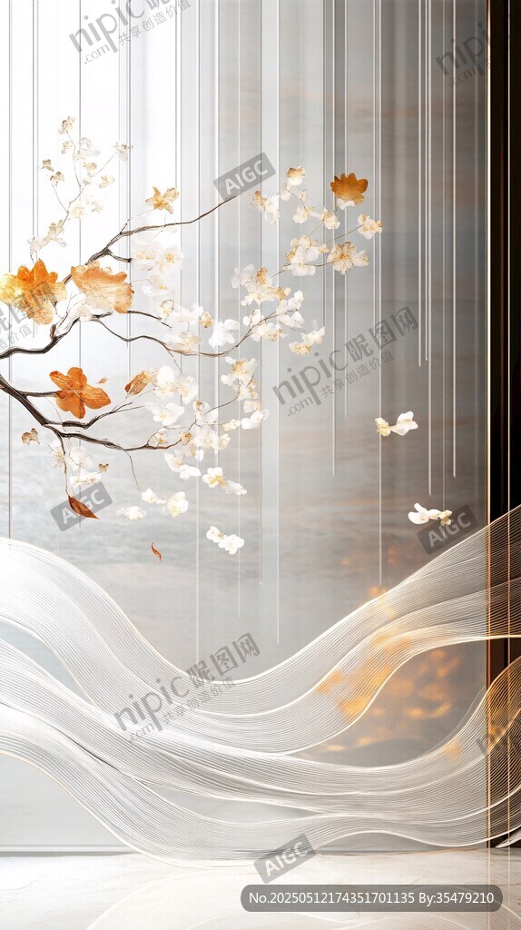 中式寫意花鳥夢幻背景圖