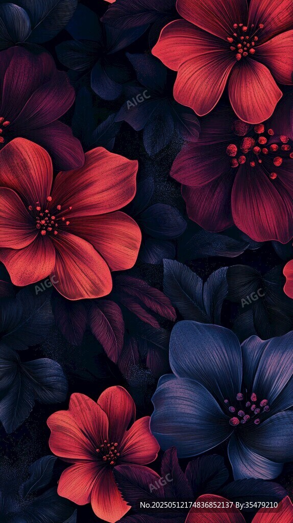 深紅深藍(lán)花卉圖案背景