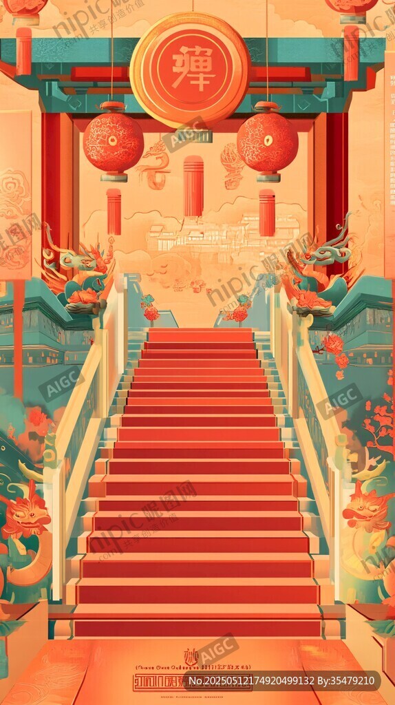 喜慶中式階梯迎祥瑞場景