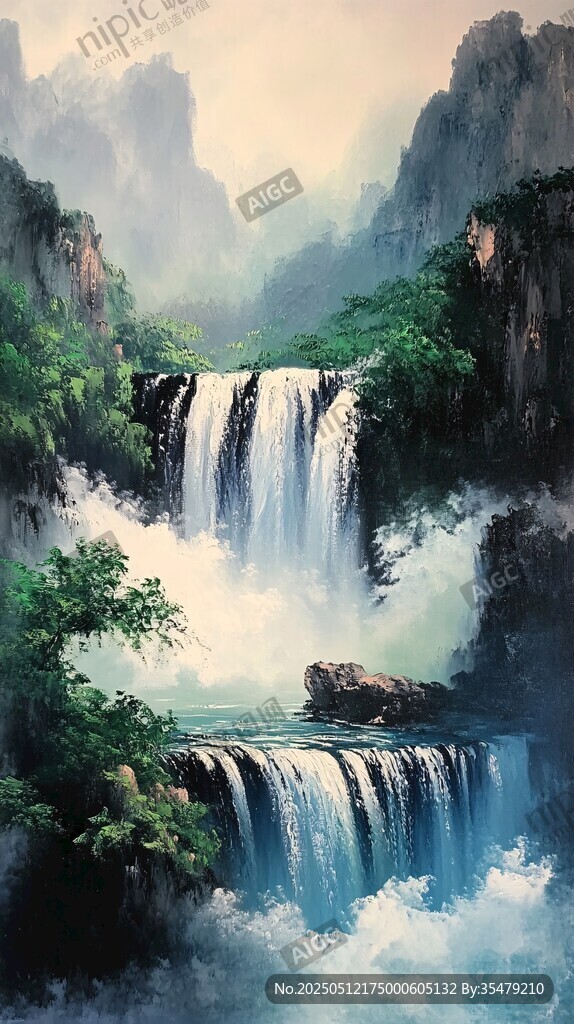 山間飛瀑美景