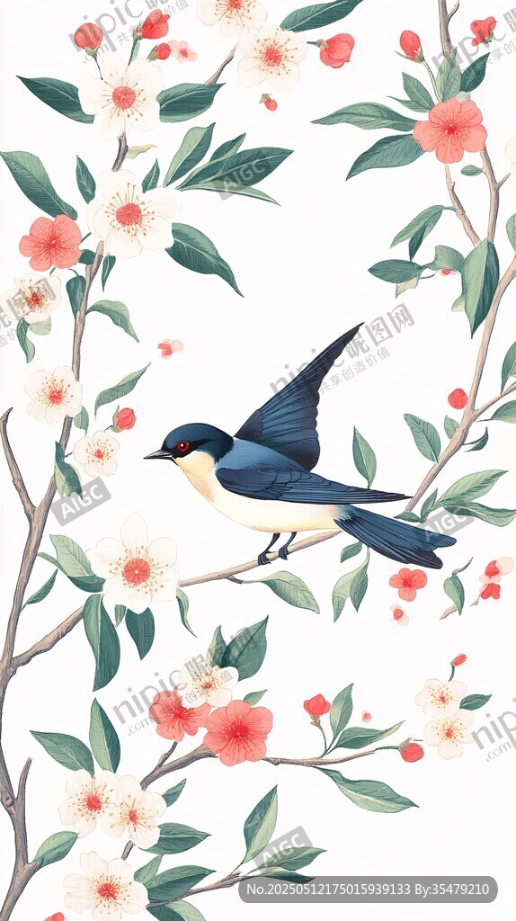 燕子棲花圖