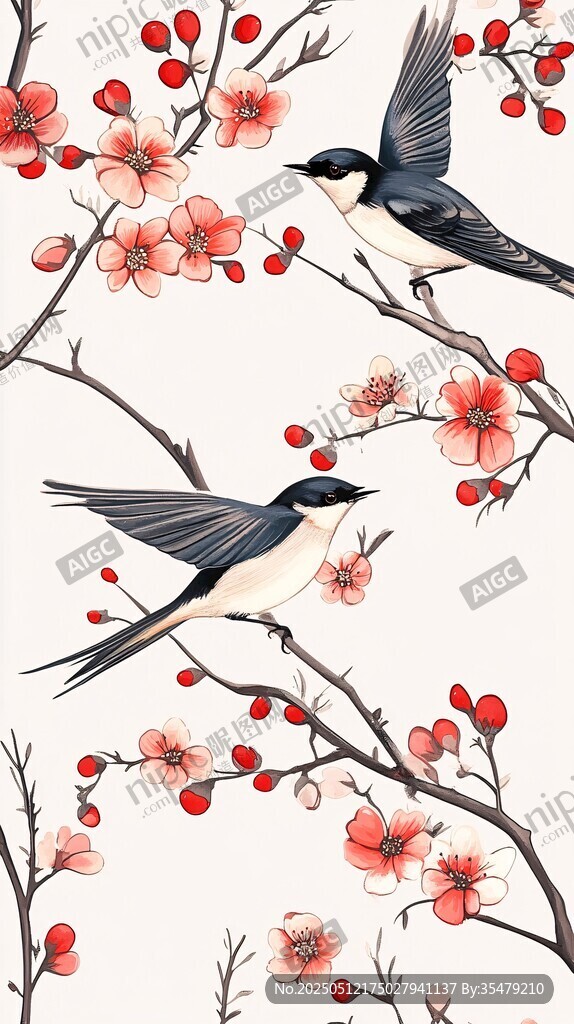 雙燕棲花圖