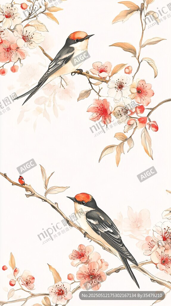 雙燕棲花圖