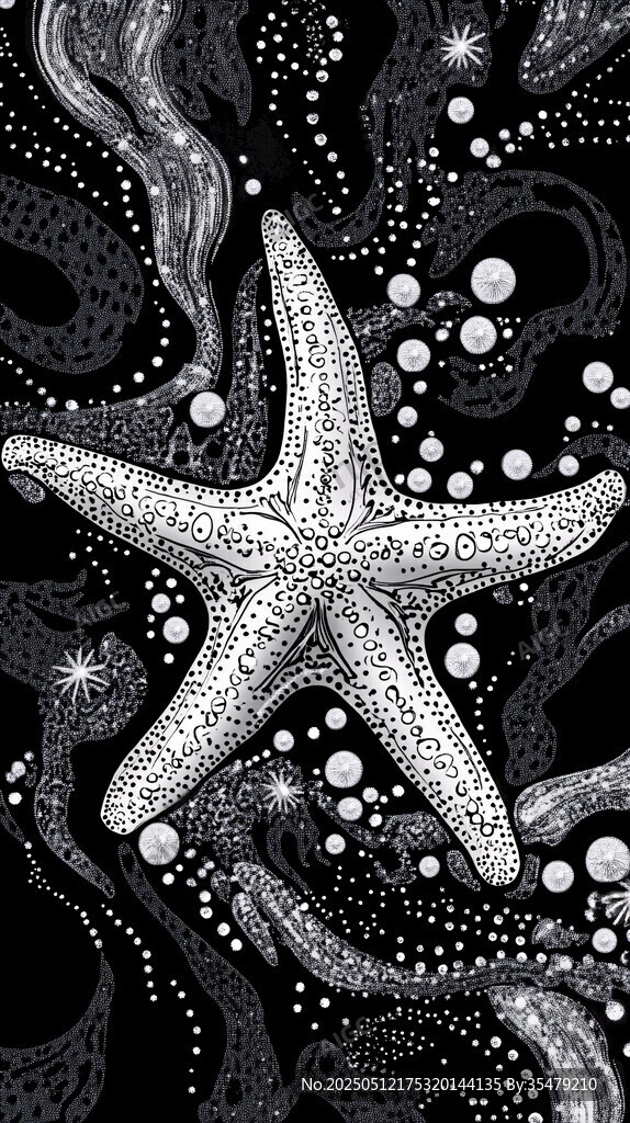 黑白海星奇幻海洋插畫(huà)