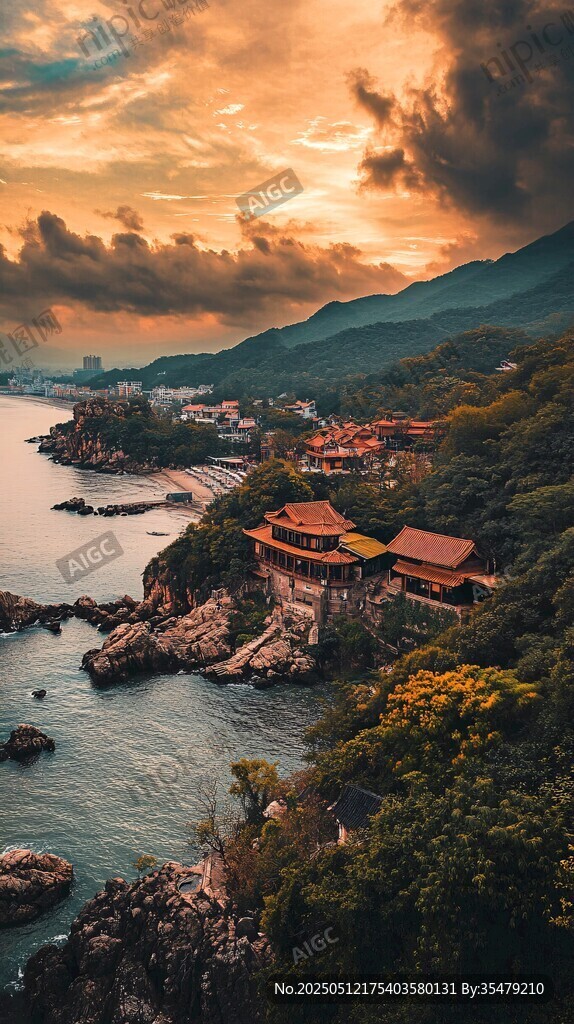 黃昏下的山海風光景致
