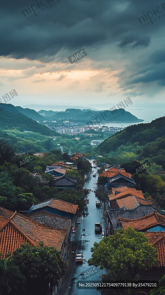 雨后山村景色 寧靜而美麗