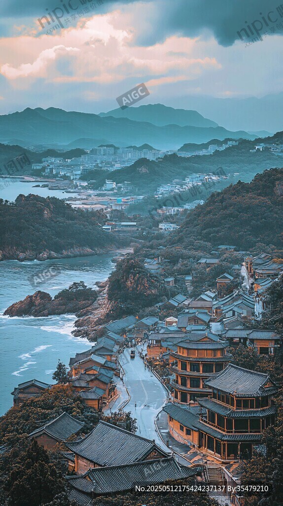 海邊古村 云霧繚繞的美景