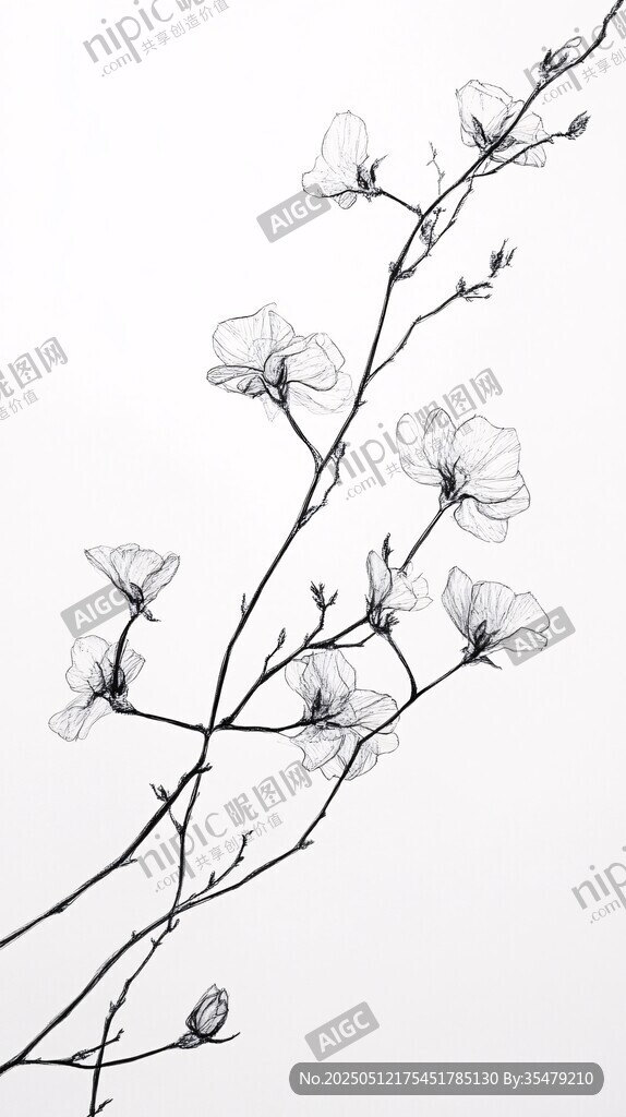 黑白花卉線條圖