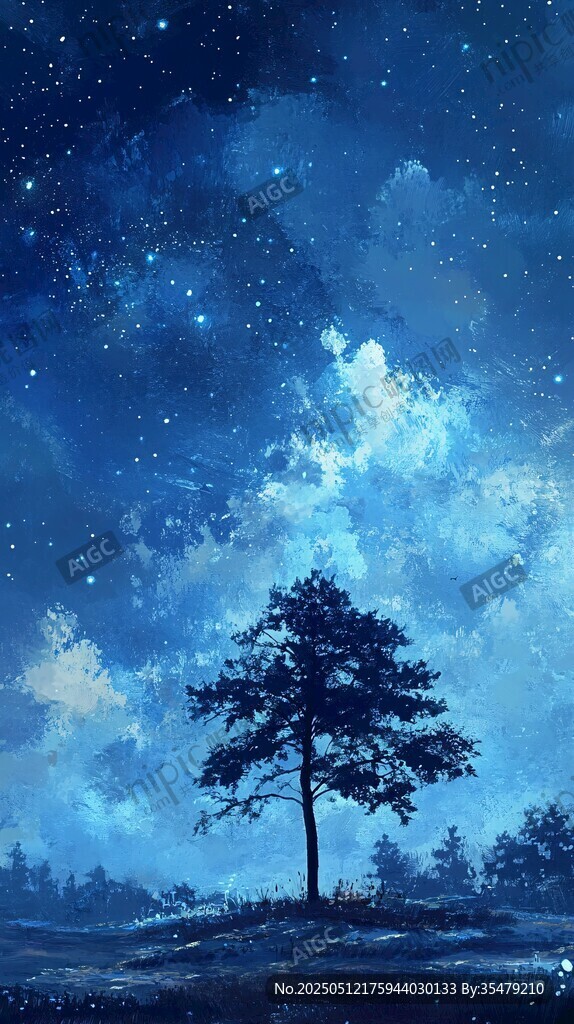 夜空下的孤獨之樹