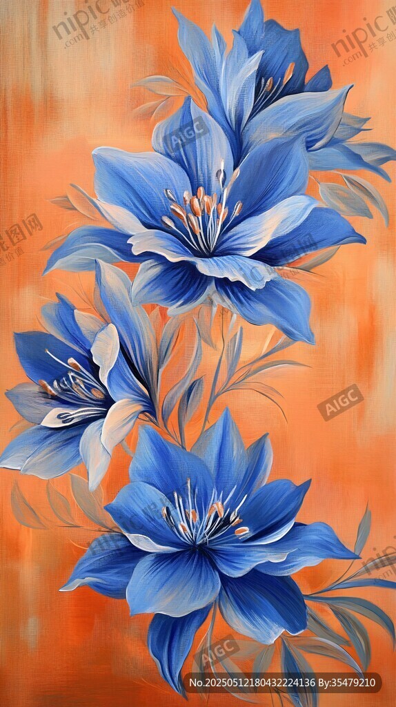 藍(lán)花綻放于橙底之美