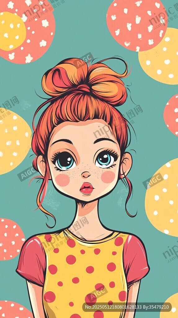 俏皮波點少女插畫