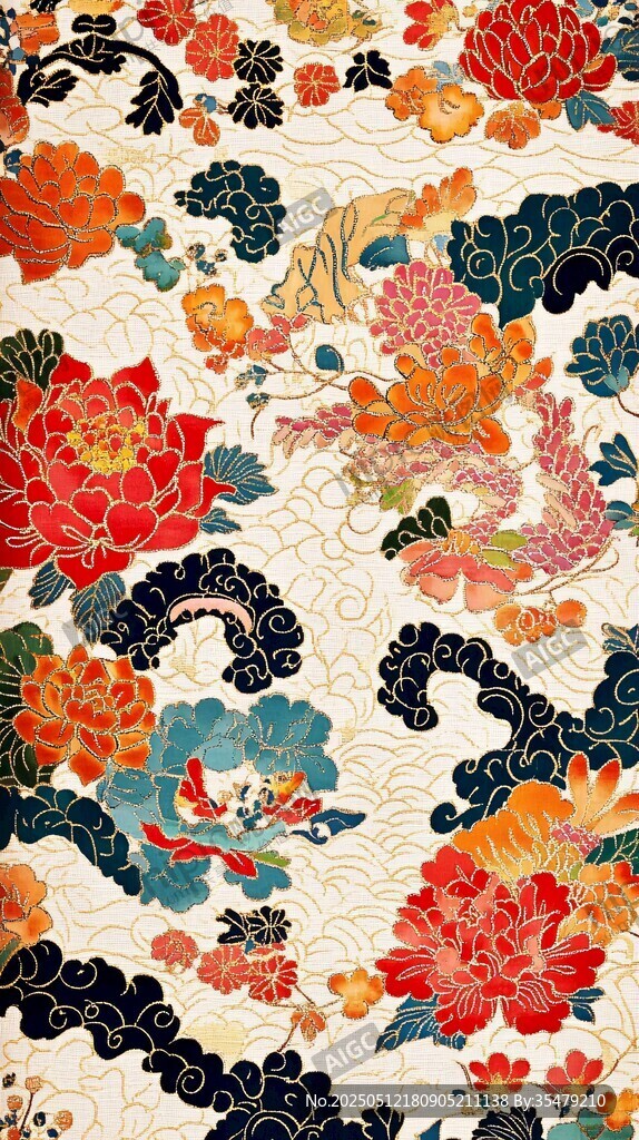 中式繁花錦緞圖案