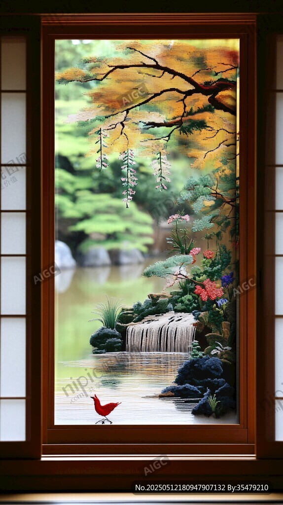 窗外日式庭院詩(shī)意景致