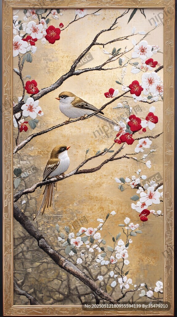 雙鳥棲花圖