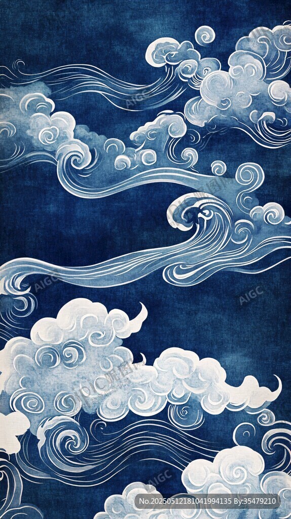 中式云紋圖案 深藍背景