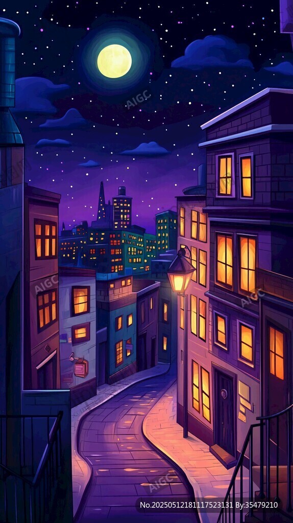 月夜下的靜謐城市小巷