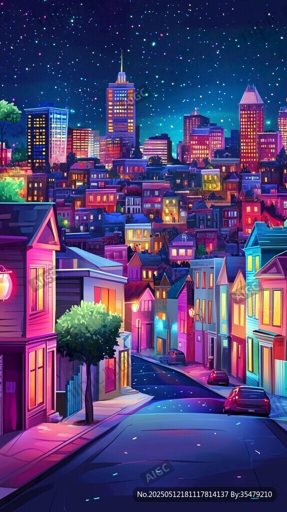 夢幻夜色中的城市街道