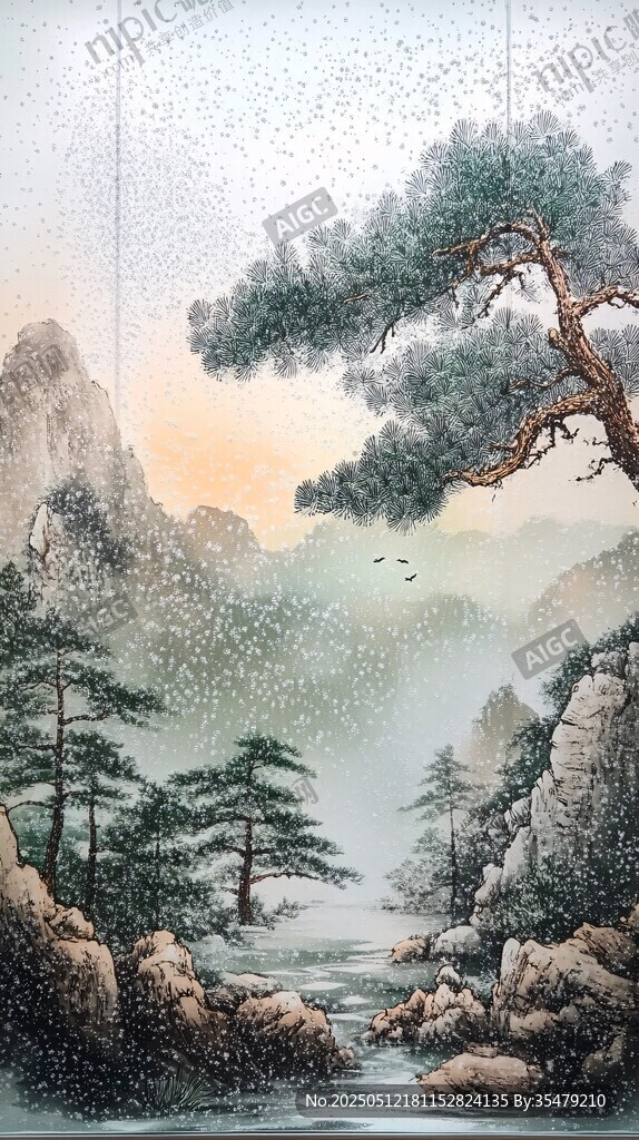 雪中山水松景圖