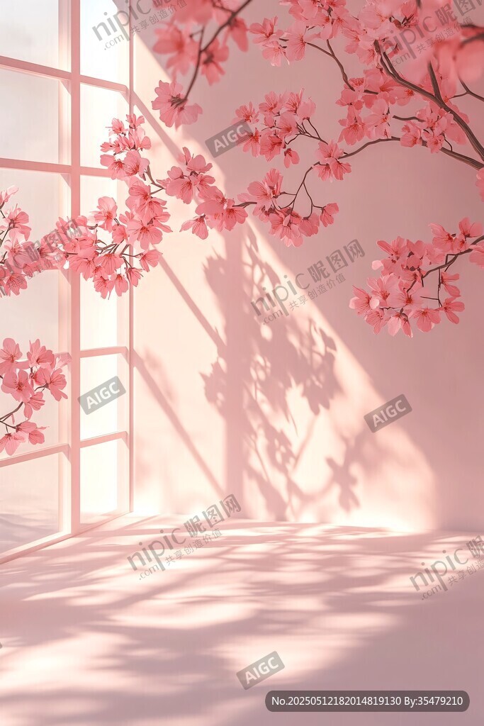 窗邊爛漫櫻花靜美時光