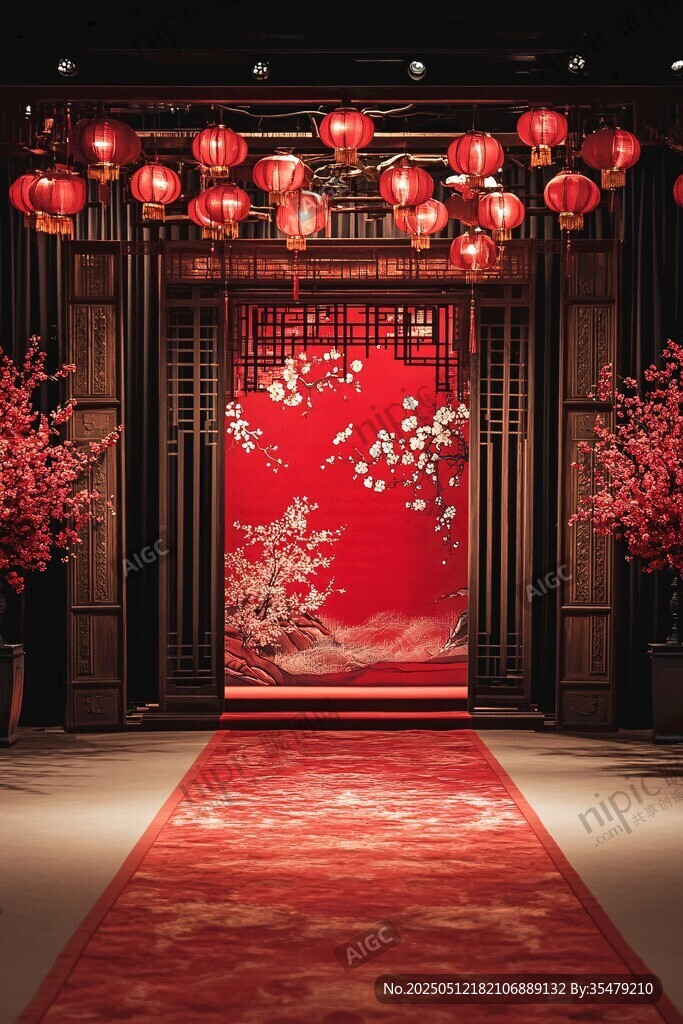 中式婚禮浪漫紅色迎賓場景