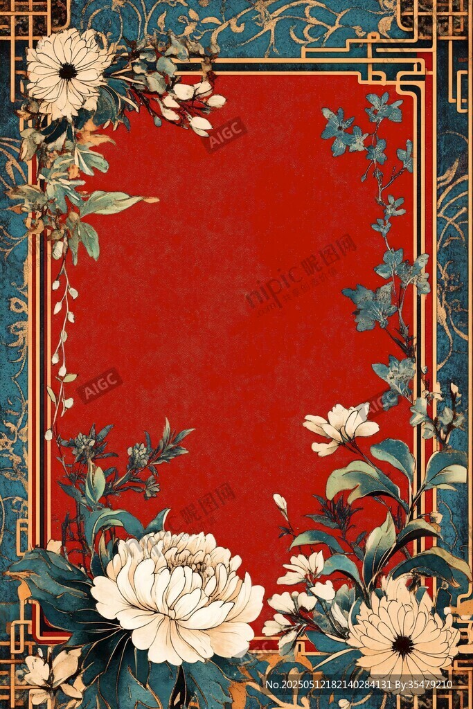 中式古典花卉邊框背景圖