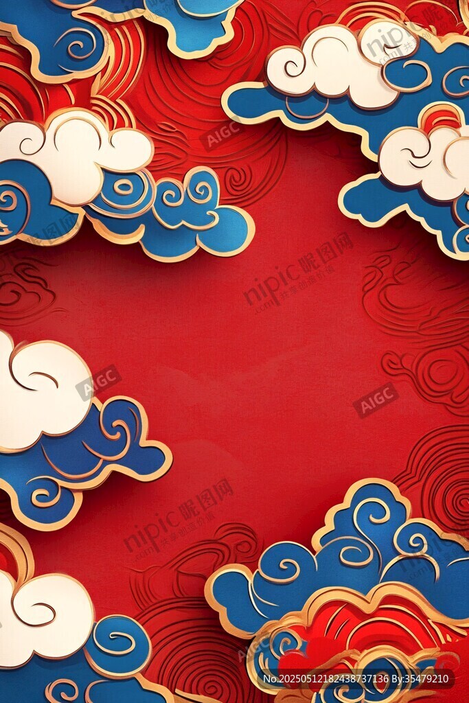 中式云紋紅底喜慶裝飾圖