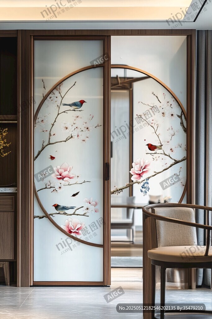 中式花鳥(niǎo)玻璃屏風(fēng)隔斷