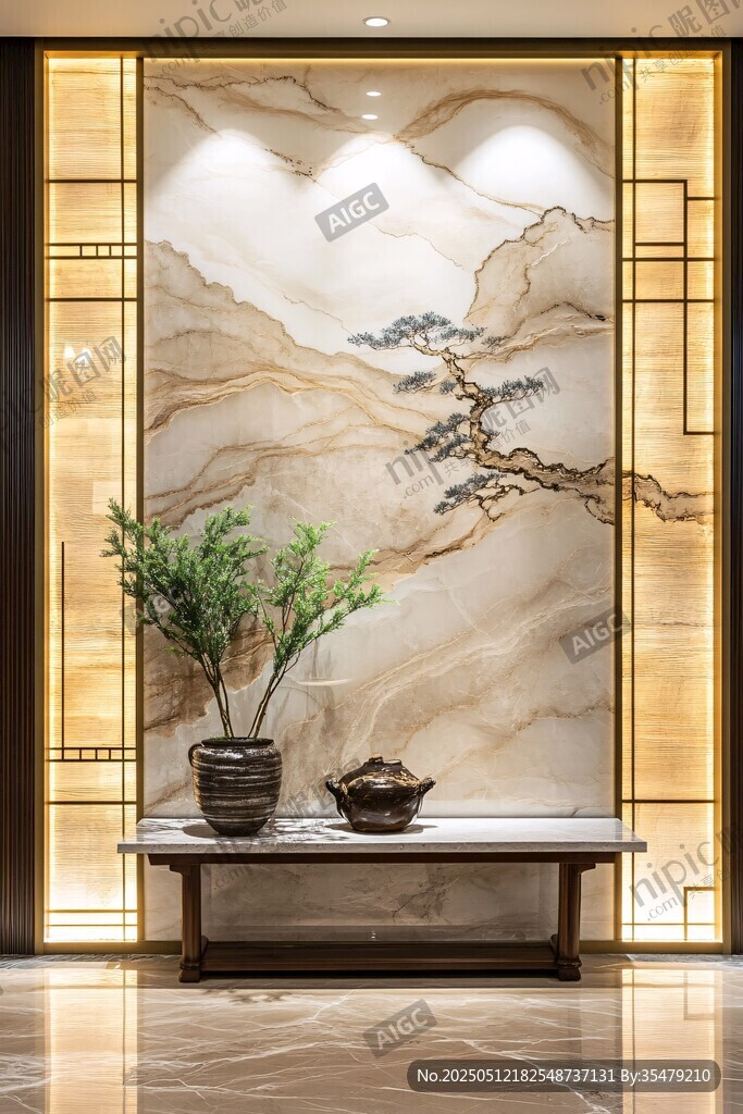 中式山水玄關(guān)裝飾景觀
