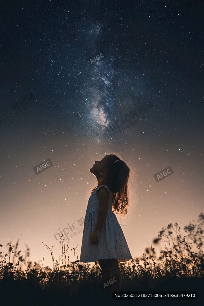 女孩仰望璀璨星空