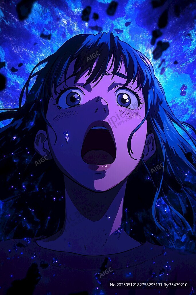 驚恐少女身處幻彩星空
