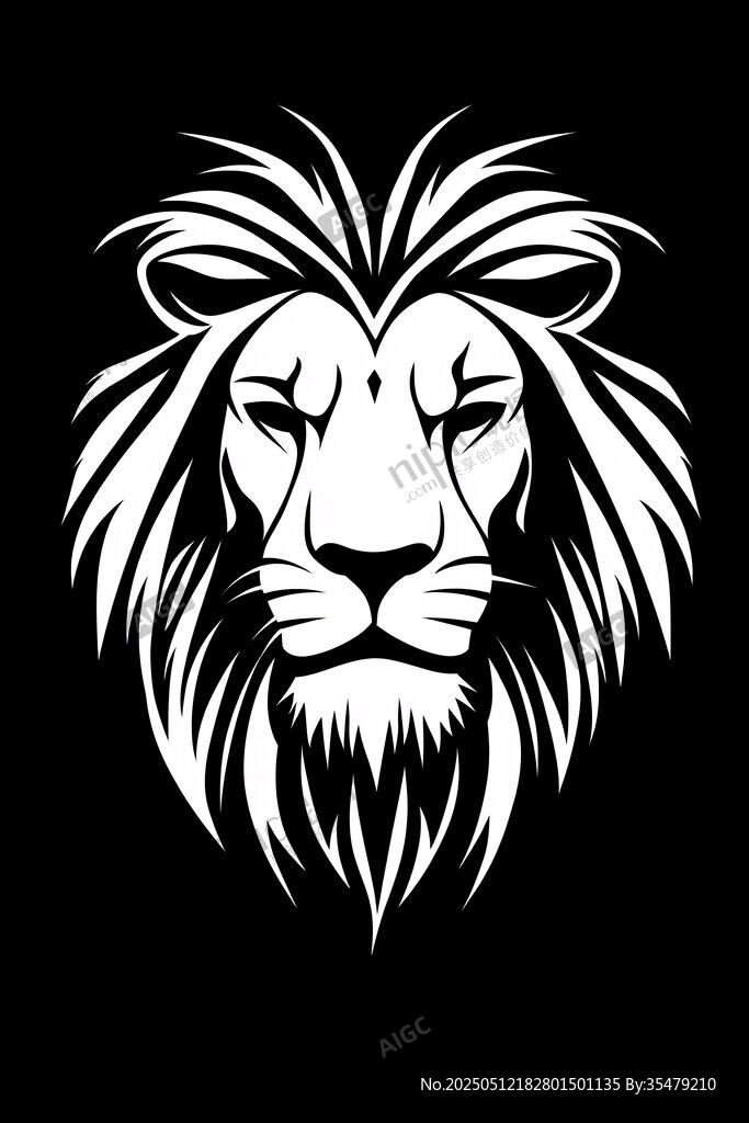 簡約黑白獅子頭部圖