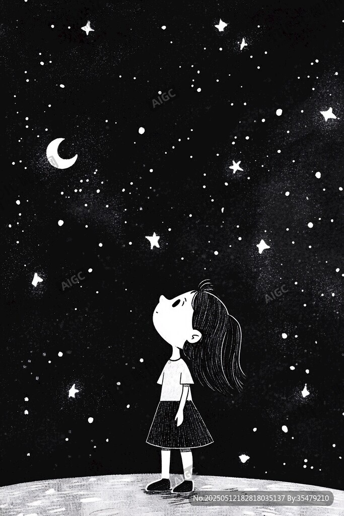 女孩仰望星空的夢(mèng)幻時(shí)刻