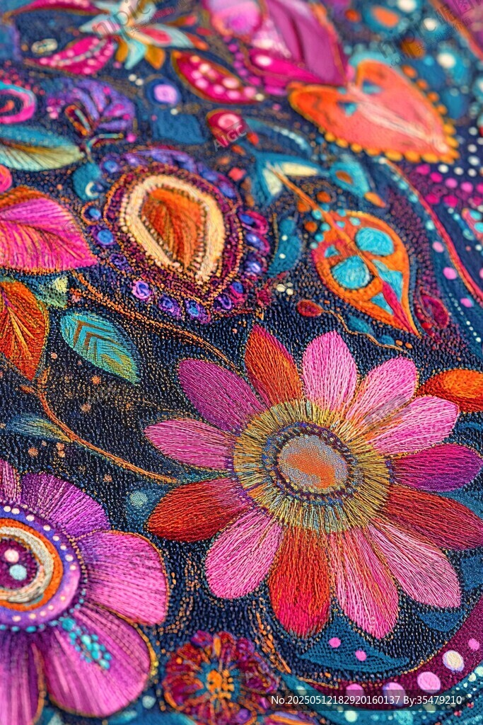 絢麗多彩刺繡花卉圖案