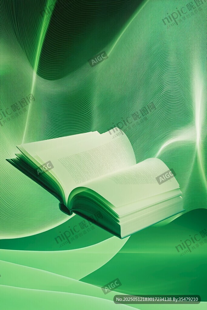 綠色背景上翻開的書籍