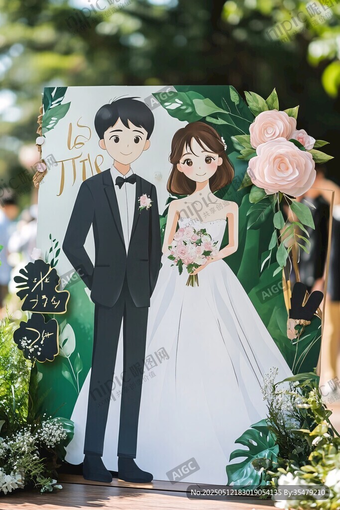 浪漫婚禮卡通新人立牌
