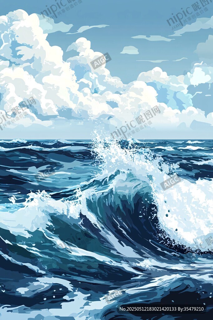 海浪翻涌的壯闊海洋圖景