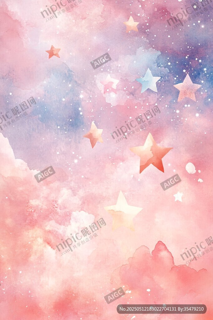 夢幻星空云朵水彩背景圖