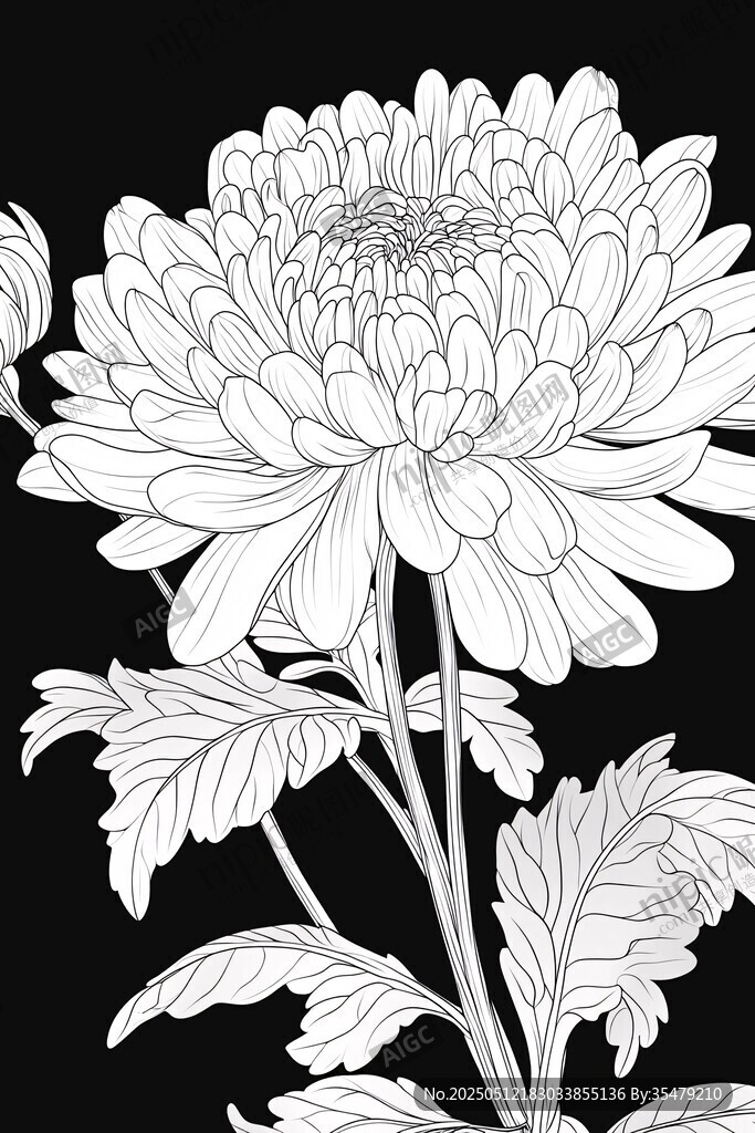 白描菊花圖