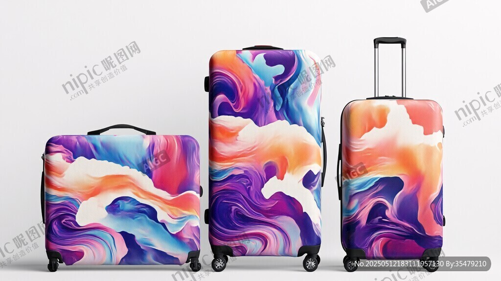 多彩抽象圖案旅行箱套裝
