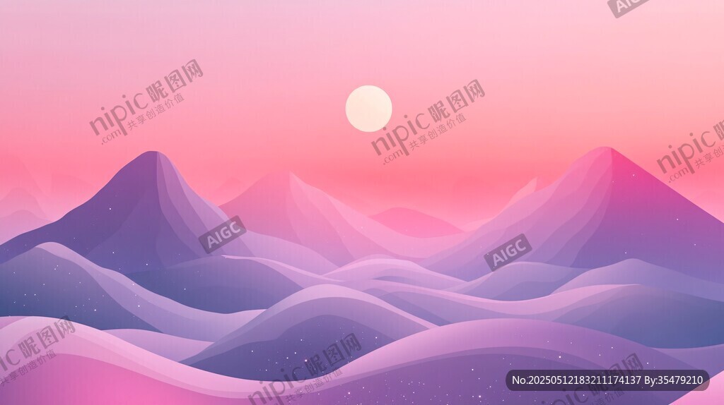 日落山巒夢幻風景圖