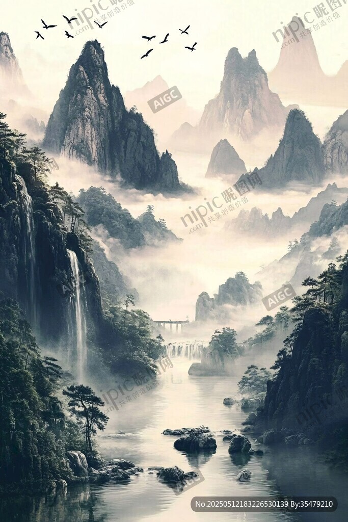 水墨山水間的詩意自然景