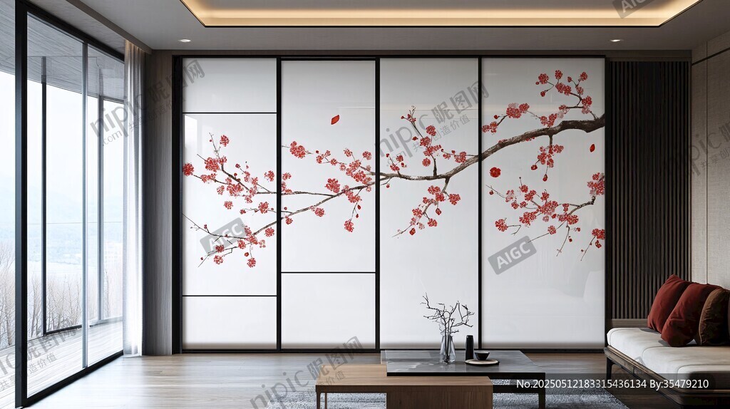 中式客廳梅花背景墻裝飾