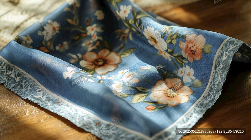 藍色花卉蕾絲邊精美手帕